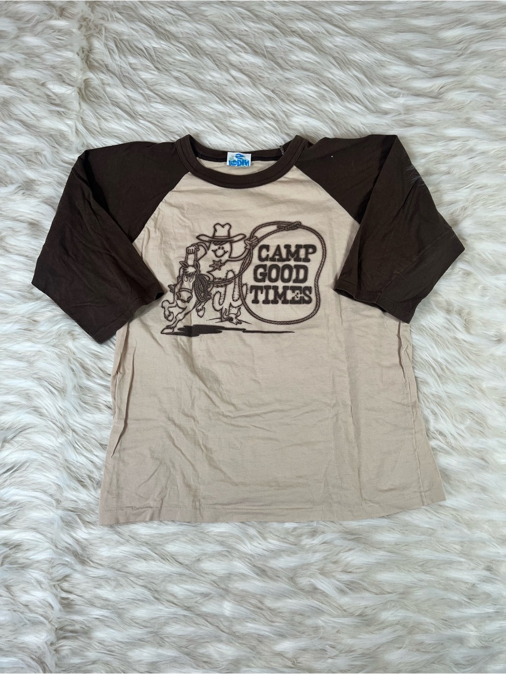 Vintage Camp Good Times Graphic Tee 3/4 Sleeve Men's M Brown